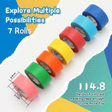 skytogether Colored Masking Tape 1 Inch Wide, Rainbow Color Masking Tape Colorful Masking Tape Colored Tape Rolls for Kids Classroom Painters Tape Colors Art Craft Tape, 1 Inch x 16.4 Yards, 7 Rolls