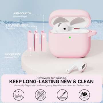 for AirPods 4 Case, Soft Silicone Case Compatible with Apple Airpods 4th Generation 2024 for Women Girly, Anti-Scratch Pink Case Cover with Cleaner Kit and Keychain, Drop Protection