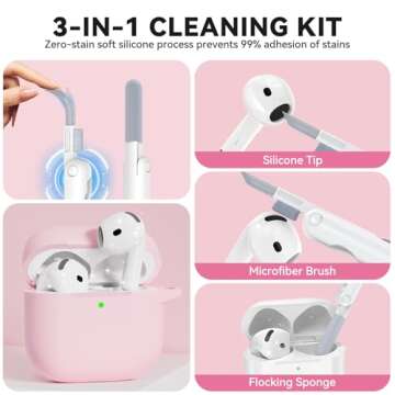 for AirPods 4 Case, Soft Silicone Case Compatible with Apple Airpods 4th Generation 2024 for Women Girly, Anti-Scratch Pink Case Cover with Cleaner Kit and Keychain, Drop Protection