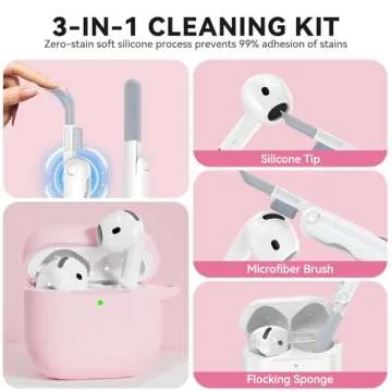 for AirPods 4 Case, Soft Silicone Case Compatible with Apple Airpods 4th Generation 2024 for Women Girly, Anti-Scratch Pink Case Cover with Cleaner Kit and Keychain, Drop Protection