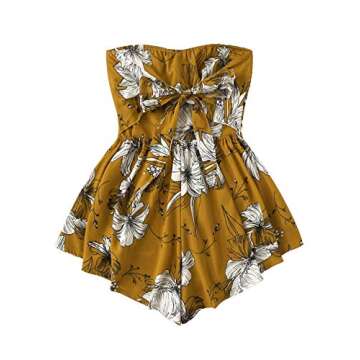 SweatyRocks Women's Off Shoulder Floral Print Playsuit Strapless Romper Short Jumpsuit Ginger Medium