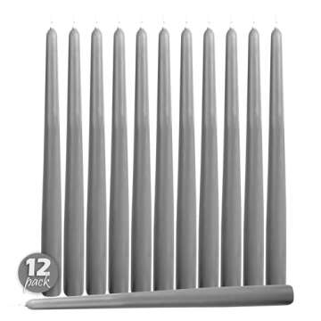 Hyoola Tall Taper Candles - 12 Inch Dark Grey Dripless, Unscented Dinner Candle - Paraffin Wax with ...