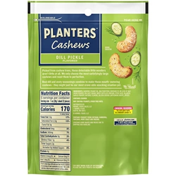 PLANTERS Whole Cashews Dill Pickle Flavored - Unique Party Snack, 5oz Bag (Pack of 5)