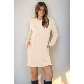 WIHOLL Womens Dresses Casual Long Sleeve Mini Dress Crewneck Fall Fashion Outfits Trendy Club Party ...