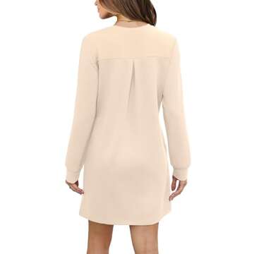 WIHOLL Womens Dresses Casual Long Sleeve Mini Dress Crewneck Fall Fashion Outfits Trendy Club Party Dress Loose Fit Apricot S