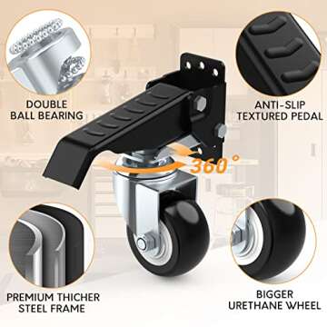 SOLEJAZZ Workbench Casters Wheels 660Lbs Retractable Casters Set of 4 Heavy Duty Side Mount Caster R...