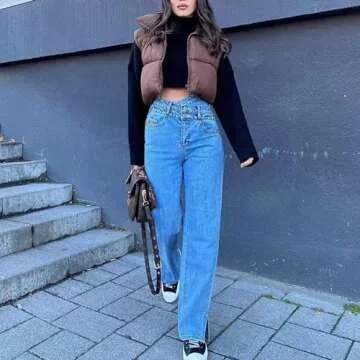 Aopwsrlyi Women/Girls Winter Crop Vest Lightweight Sleeveless Warm Outerwear Puffer Vest Padded Gilet(M,Brown)