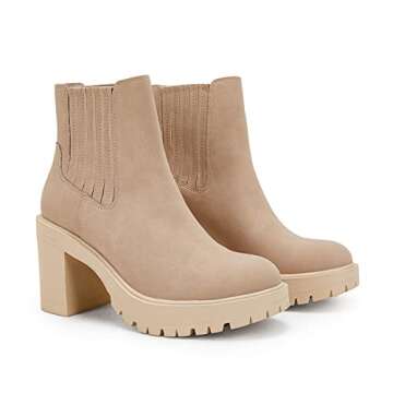 Womems Platform Lug Sole Ankle Boots Chunky Block Heel Seam Booties Combat Cozy Round Toe Chelsea Sh...