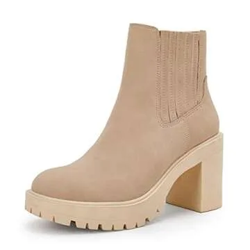 Womems Platform Lug Sole Ankle Boots Chunky Block Heel Seam Booties Combat Cozy Round Toe Chelsea Shoes
