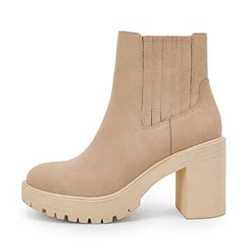 Womems Platform Lug Sole Ankle Boots Chunky Block Heel Seam Booties Combat Cozy Round Toe Chelsea Shoes