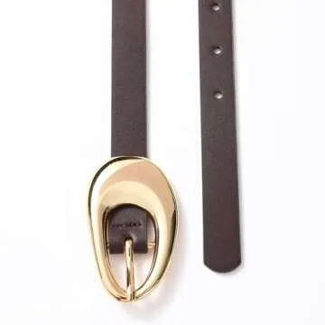 RISANTRY Genuine Leather Belt for Women Burgundy Leather With Smooth Oval Gold Metal Buckle Luxury Casual Fashion Belts