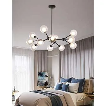 Surpars House Sputnik Chandelier, 12 Lights Modern Ceiling Light for Bedroom,Living Room,Dining Room,Black