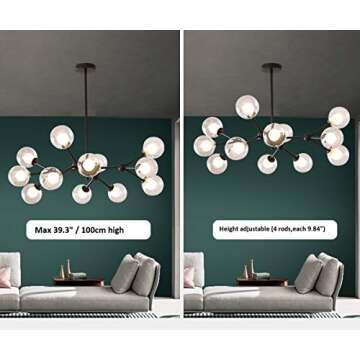 Surpars House Sputnik Chandelier, 12 Lights Modern Ceiling Light for Bedroom,Living Room,Dining Room,Black