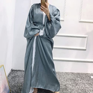 Elegant Women Long Sleeve Silk Muslim Abaya Dress