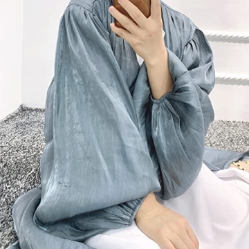 Elegant Women Long Sleeve Silk Muslim Abaya Dress