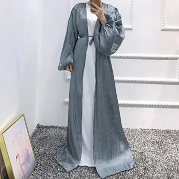 Elegant Women Long Sleeve Silk Muslim Abaya Dress