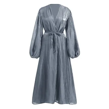 Elegant Women Long Sleeve Silk Muslim Abaya Dress