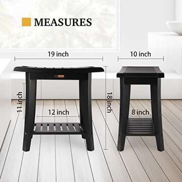 Bamboo Shower Bench Inside Shower Stool with Storage Shelf, Spa Bath Chair for Bathroom, Seat or Org...