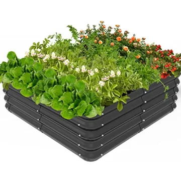 waaliji 3x3x1 FT Raised Garden Bed with Steel Cable - Elevated PP Planter Box for Vegetables, Flower...