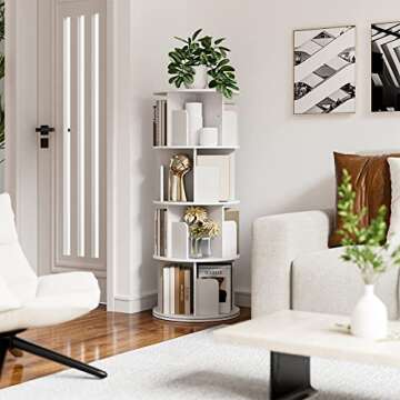 OTK Rotating Bookshelf, 360° Display Standing Book Shelf Organizer, 4 Tier Wooden Corner Bookshelve...