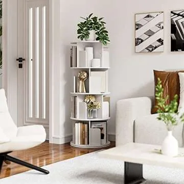 OTK Rotating Bookshelf, 360° Display Standing Book Shelf Organizer, 4 Tier Wooden Corner Bookshelve...