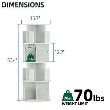 OTK Rotating Bookshelf, 360° Display Standing Book Shelf Organizer, 4 Tier Wooden Corner Bookshelves for Small Space, Small Bookcase Storage Rack for Kids' Room, StudyRoom, Bedroom, White