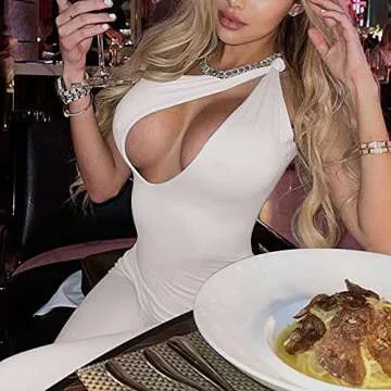 SHESEEWORLD Women's Sexy Cutout Sleeveless One Shoulder Bodycon Backless Party Short Long Jumpsuits Romper