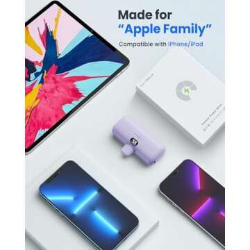 Taegila Portable Phone Charger for iPhone, 5000mAh Small Power Bank MFi Certified Built in Cable LCD Display & LED Light for All iPhone Series 14/13/12/11/XR/X/SE/8/7/6 Pro Max