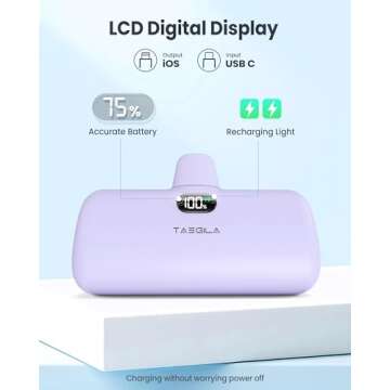 Taegila Portable Phone Charger for iPhone, 5000mAh Small Power Bank MFi Certified Built in Cable LCD Display & LED Light for All iPhone Series 14/13/12/11/XR/X/SE/8/7/6 Pro Max