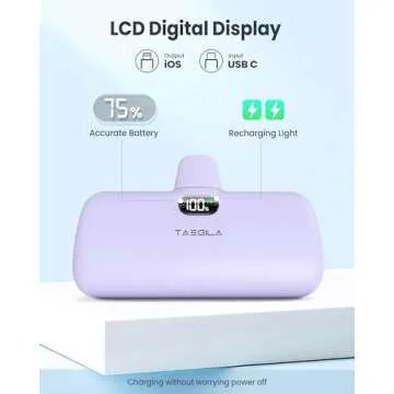 Taegila Portable Phone Charger for iPhone, 5000mAh Small Power Bank MFi Certified Built in Cable LCD Display & LED Light for All iPhone Series 14/13/12/11/XR/X/SE/8/7/6 Pro Max