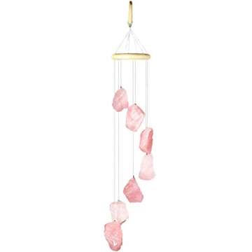 Rockcloud Rose Quartz Raw Stones Wind Chime Home Garden Decoration Figurine