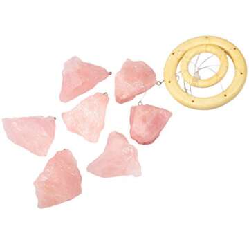 Rockcloud Rose Quartz Raw Stones Wind Chime Home Garden Decoration Figurine