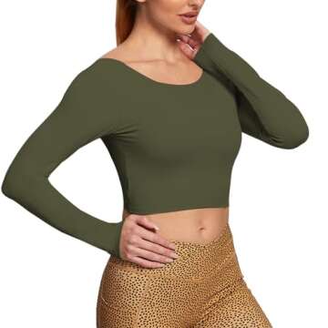 Aoxjox Long Sleeve Crop Tops for Women Emma Twist Back Workout Cropped T Shirt Top (Olive Green, Small)