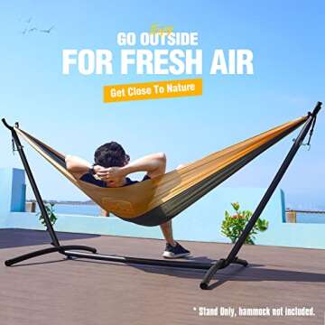 Zupapa 550LBS Weight Capacity Steel Hammock Stand, Adjustable Hooks Fits Hammocks 8 to 10.5 Feet Lon...