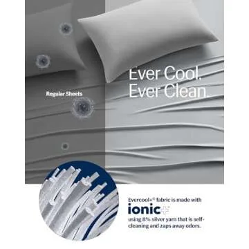 REST® Evercool®+ Cooling Sheet Set, King Size, Light Gray, Breathable Bed Sheets for Hot Sleeper and Night Sweats, with Pillowcases, with Ionic+ Self-Cleaning Silver Yarn for Sensitive Skin, 4PCS