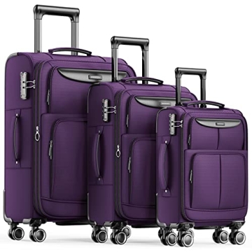 SHOWKOO Luggage Sets - 3 Piece Softside Expandable Durable Suitcase Sets with Double Spinner Wheels ...