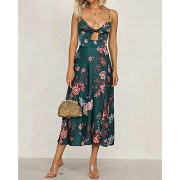 Fashionme Women’s Spaghetti Strap Midi Satin Dresses - Stylish and Versatile Floral Dress for All ...