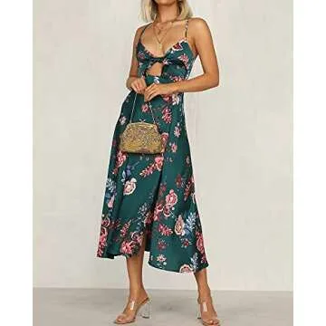 Fashionme Women’s Spaghetti Strap Floral Satin Dress