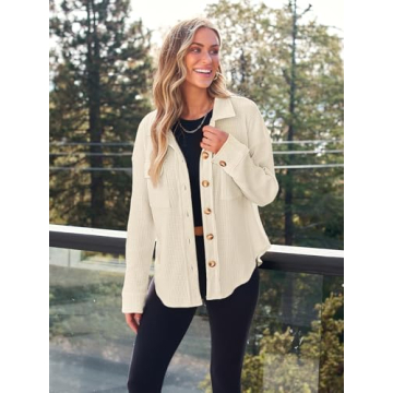 Waffle Knit Oversized Shacket Jacket for Women