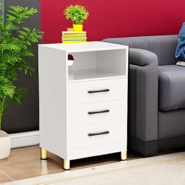 Seventable Nightstand with Wireless Charging Station and LED Lights, Modern End Side Table with 3 Dr...