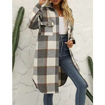 FindThy Women’s Stylish Plaid Wool Blend Maxi Shacket