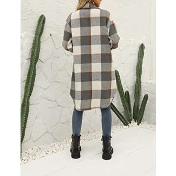 FindThy Women’s Stylish Plaid Wool Blend Maxi Shacket