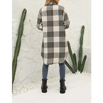 FindThy Women’s Stylish Plaid Wool Blend Maxi Shacket