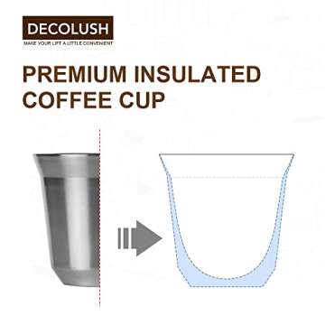 DECOLUSH 75mL (2.5 Ounce) Stainless Steel Espresso Cups - 4 Pack Double Wall Insulated Cups Demitass...