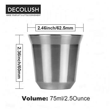 DECOLUSH 75mL (2.5 Ounce) Stainless Steel Espresso Cups - 4 Pack Double Wall Insulated Cups Demitasse Cups Coffee Cup For Drinking, Drinking Coffee, Drinking Beverages