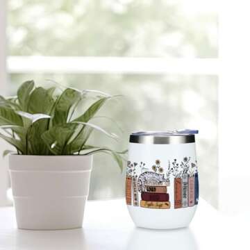 Inspired Tumbler Book Decor Book Lovers Gifts Bookish Coffee Mug Music Lover Gift for Women Grandma Appreciation Birthday Christmas 12 oz Wine Tumbler Stainless Steel Coffee Thermos with Lid