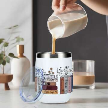 Inspired Tumbler Book Decor Book Lovers Gifts Bookish Coffee Mug Music Lover Gift for Women Grandma Appreciation Birthday Christmas 12 oz Wine Tumbler Stainless Steel Coffee Thermos with Lid