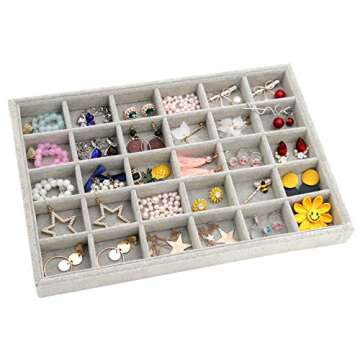 TAPBULL Velvet Stackable Jewelry Tray Display Jewelry Bracelet Organizer Storage Showcase Tray for Drawer (30 Grid)