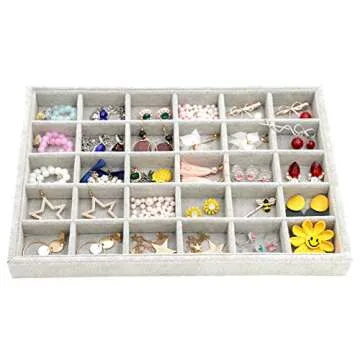 TAPBULL Velvet Stackable Jewelry Tray Display Jewelry Bracelet Organizer Storage Showcase Tray for Drawer (30 Grid)