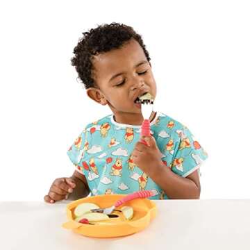 Bumkins Disney Short Sleeve Bib for Girl or Boy, Toddler and Kids for 1-3 Years, Large Size, Essential Must Have for Junior Children, Eating, Mess Saving Soft Fabric Apron for Play, Winnie the Pooh